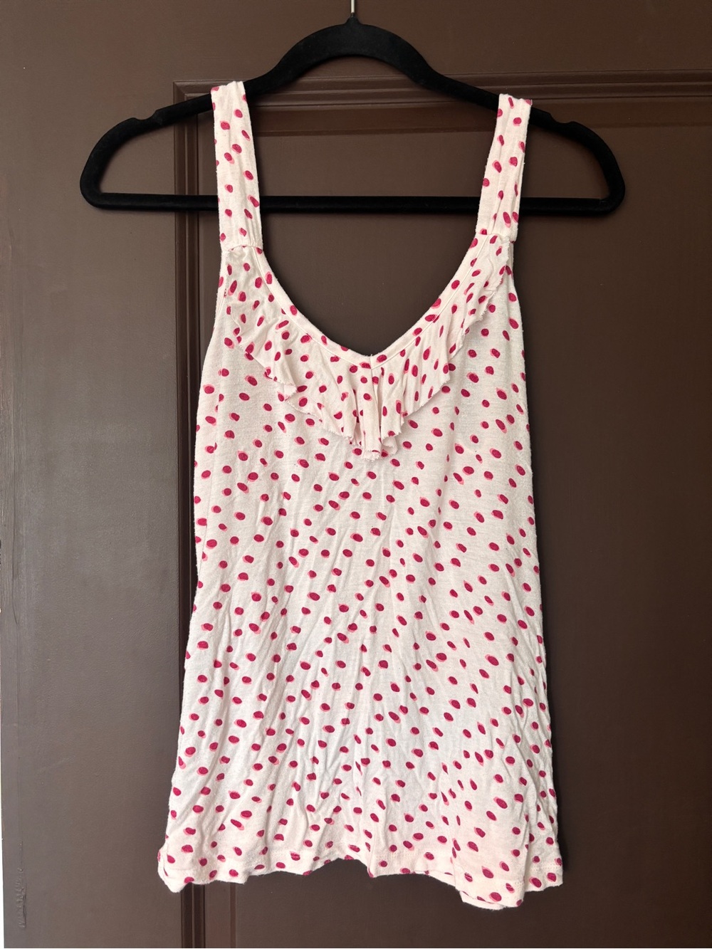 Tart White Pink Polka Dot Cami Tank V Neck Ruffle Stretchy Medium